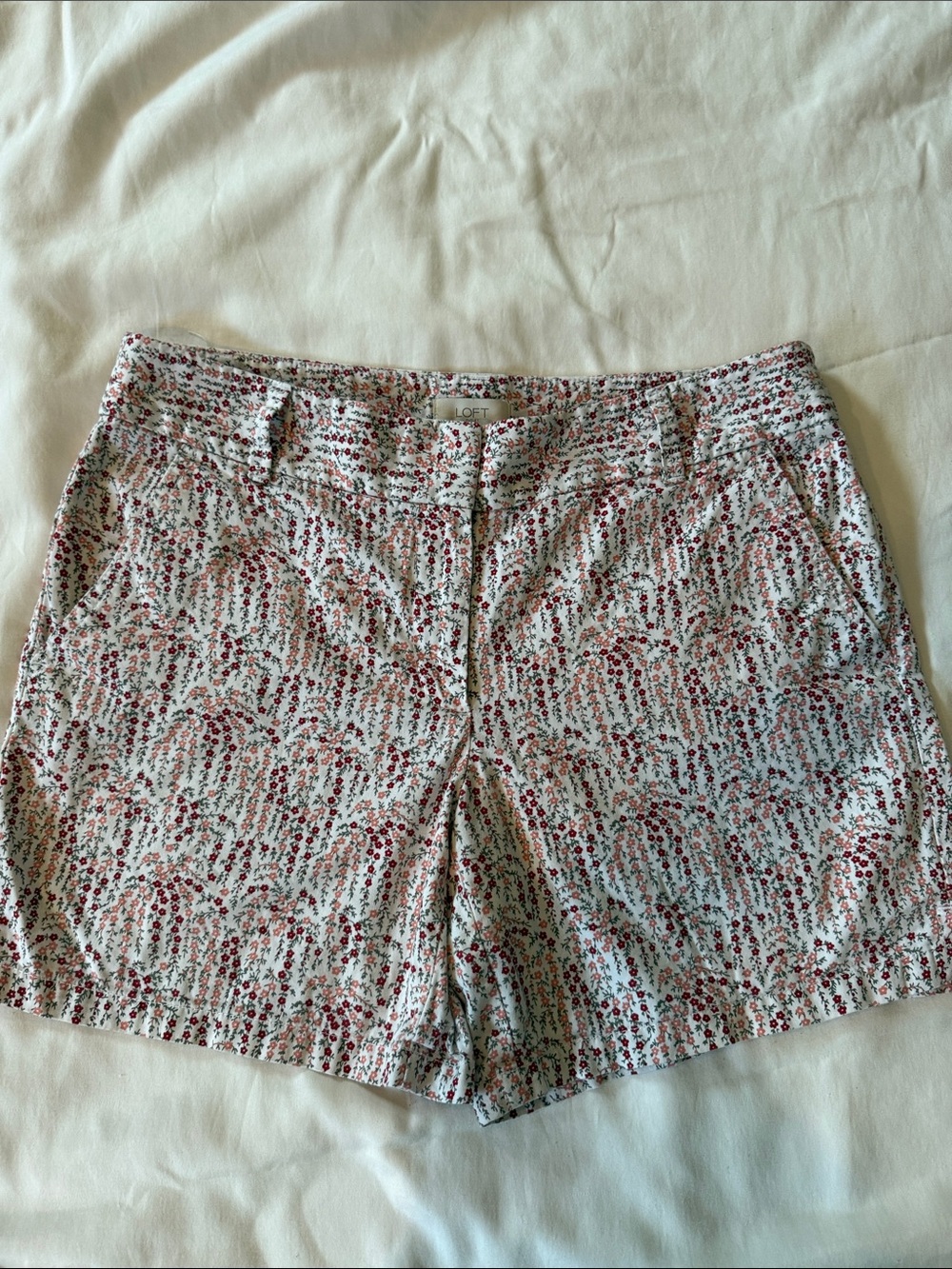 LOFT White Shorts with Red Floral Print